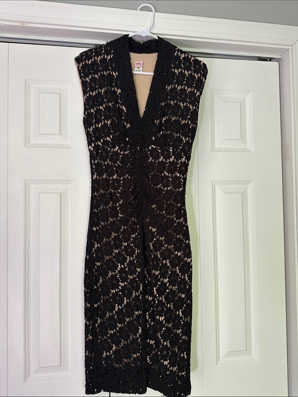 Molly New York Black Crochet Midi Dress with Nude Lining